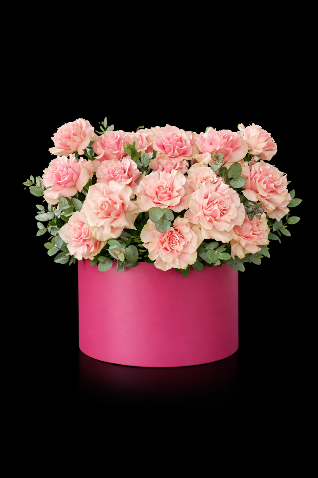 Light pink 30to35 pcs with eucalyptus accessories inside the round box