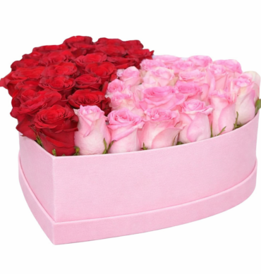 Pink and red roses 30to35 pcs inside the heart box