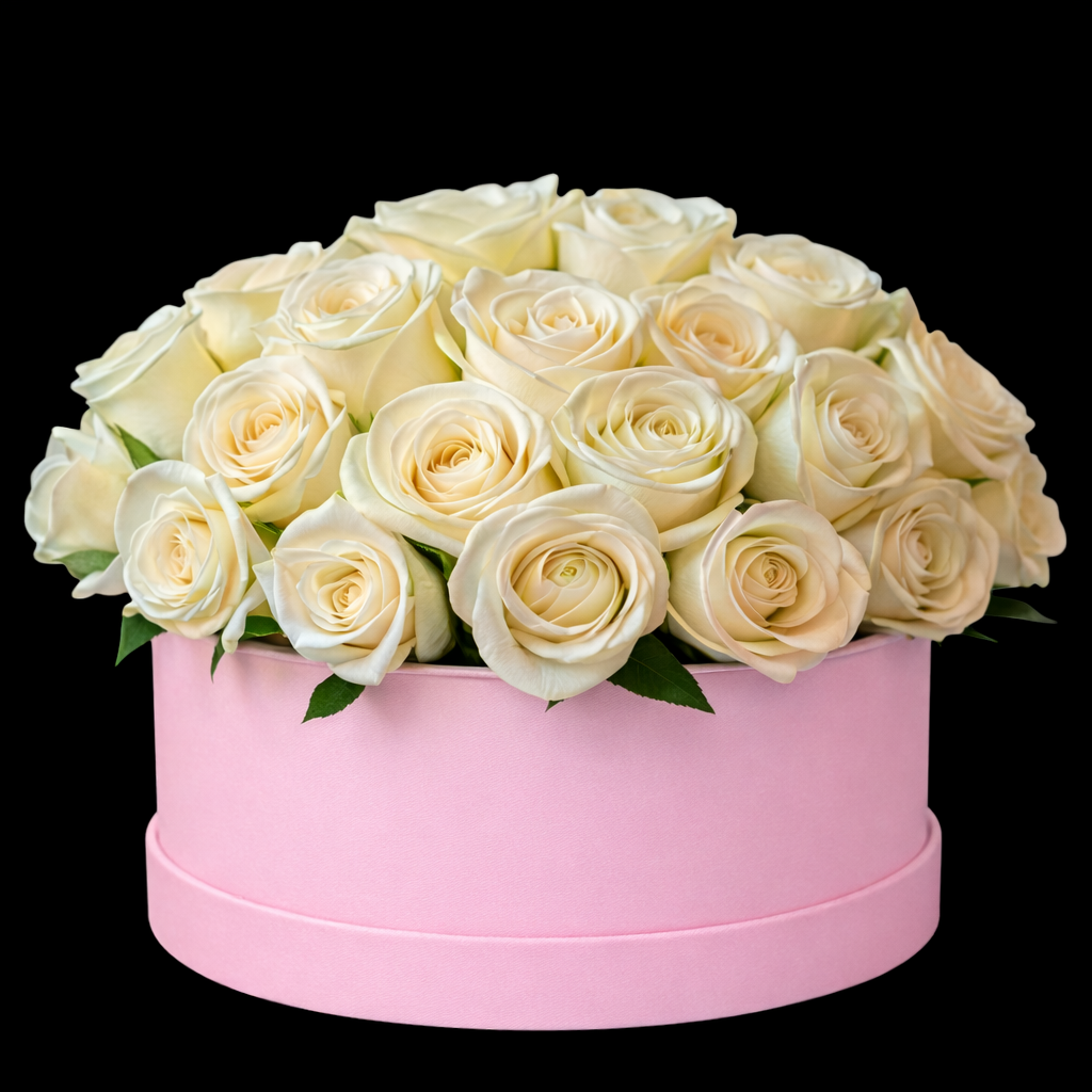 51 white roses inside the box