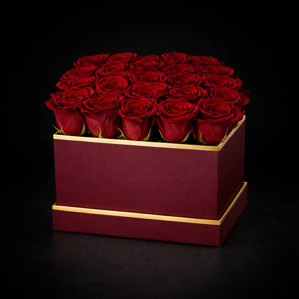 20pcs red roses with 10pcs ferrero chocolate inside the box