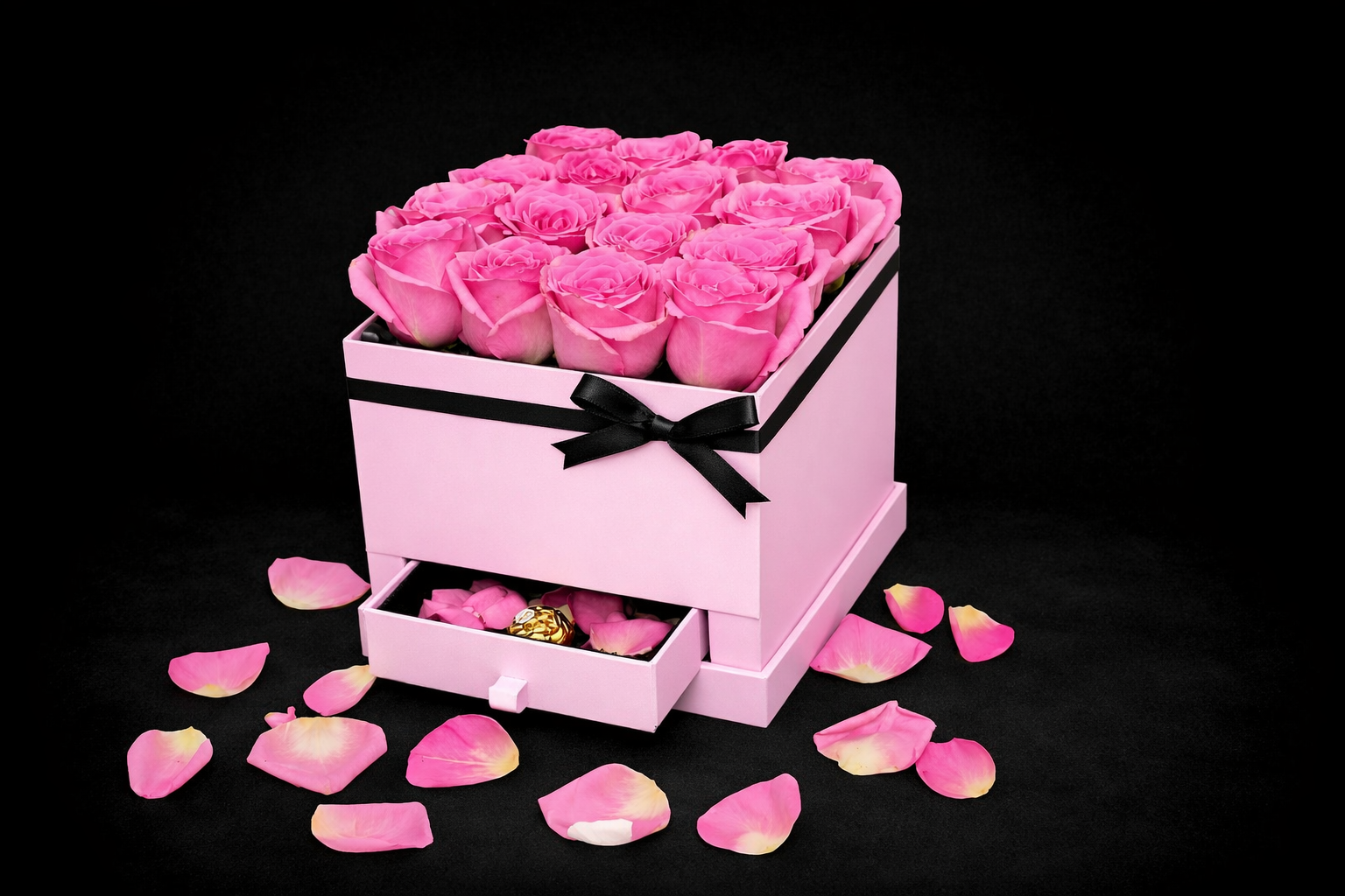 16to20 pcs red roses with 10pcs ferrero chocolate inside the box