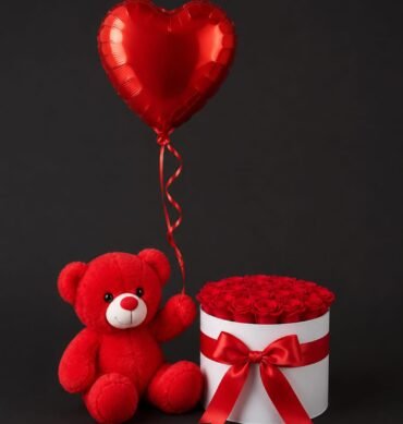Red Roses 25 to 30 pcs with teddy bear & helium balloon