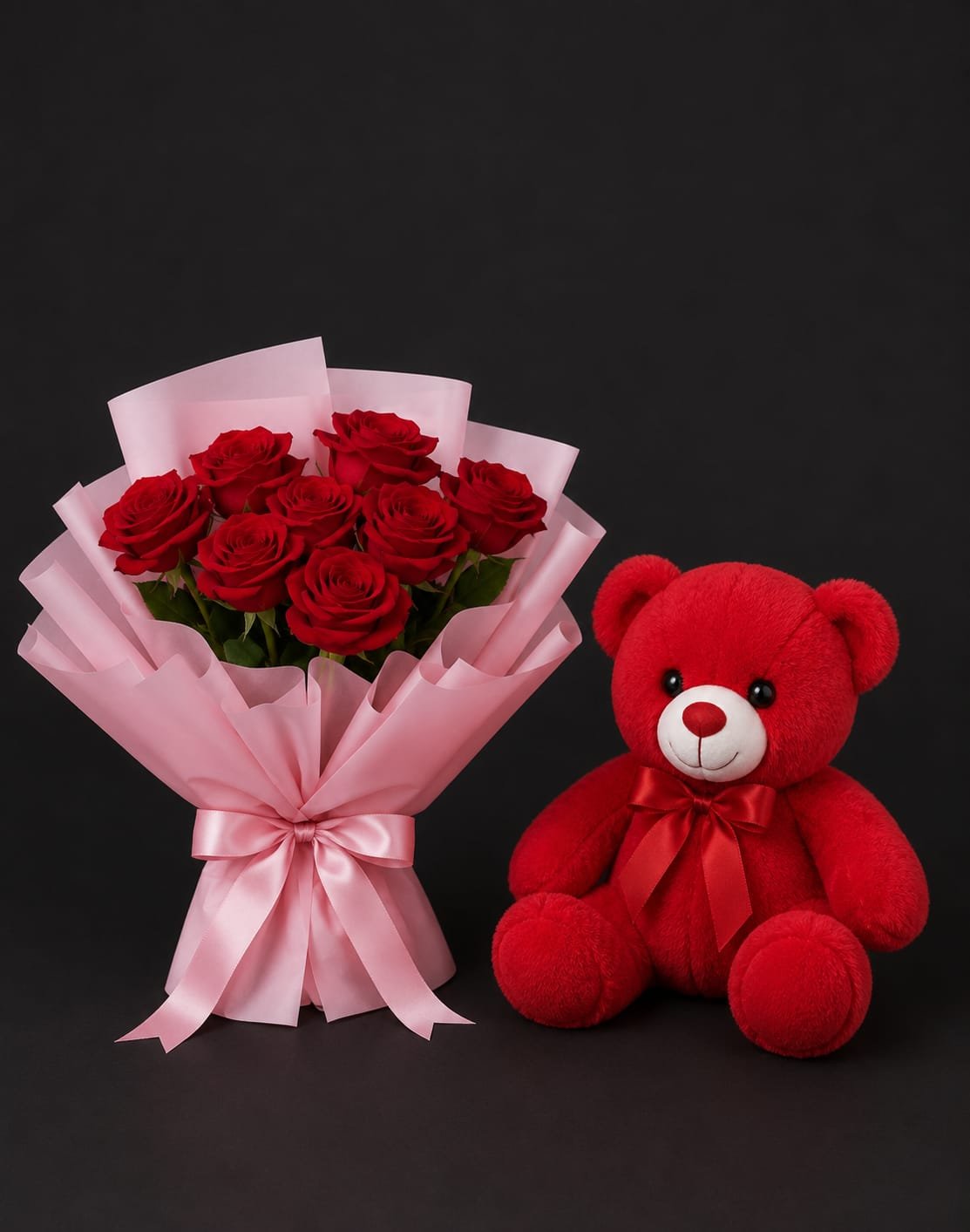 Red Rose bouquet with teddy bear