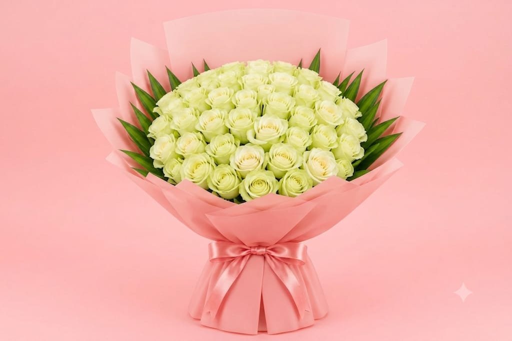 35pcs White Roses with baby breath and accessories