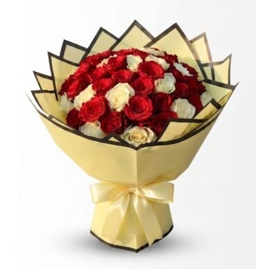 50 pcs Red and White rose bouquet