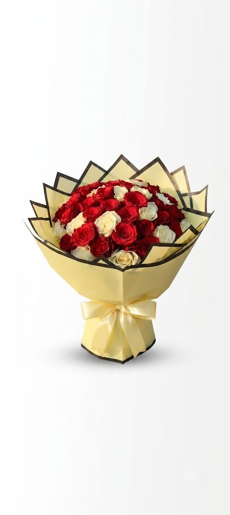 50 pcs Red and White rose bouquet