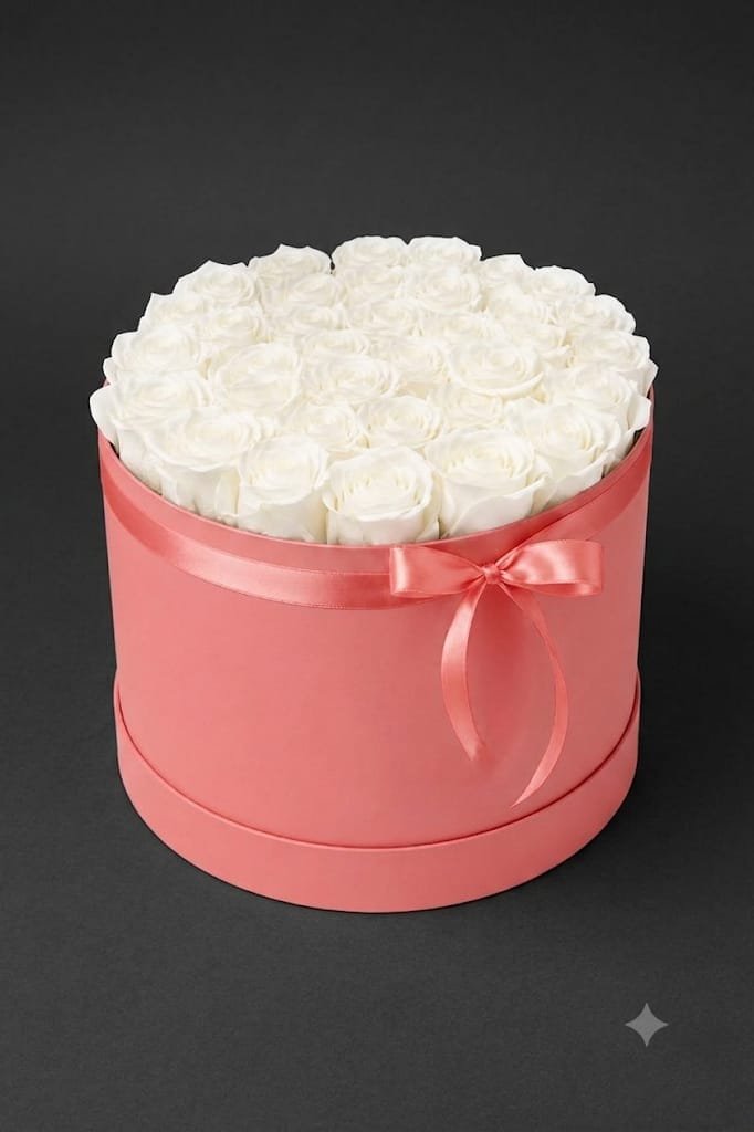 51 pcs White Rose inside the round box