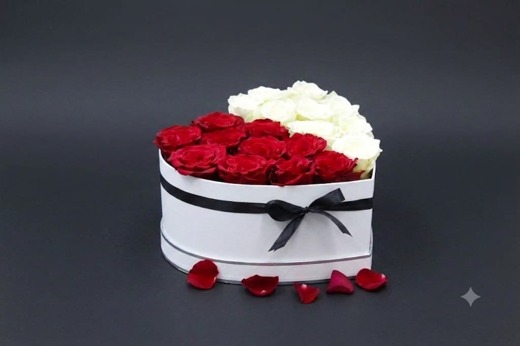 Red and White 20pcs roses inside the box