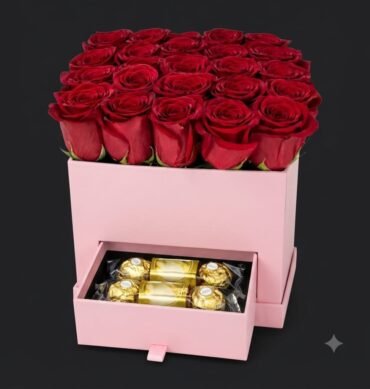 Red roses 20pcs with 10pcs Ferrero chocolate inside the box