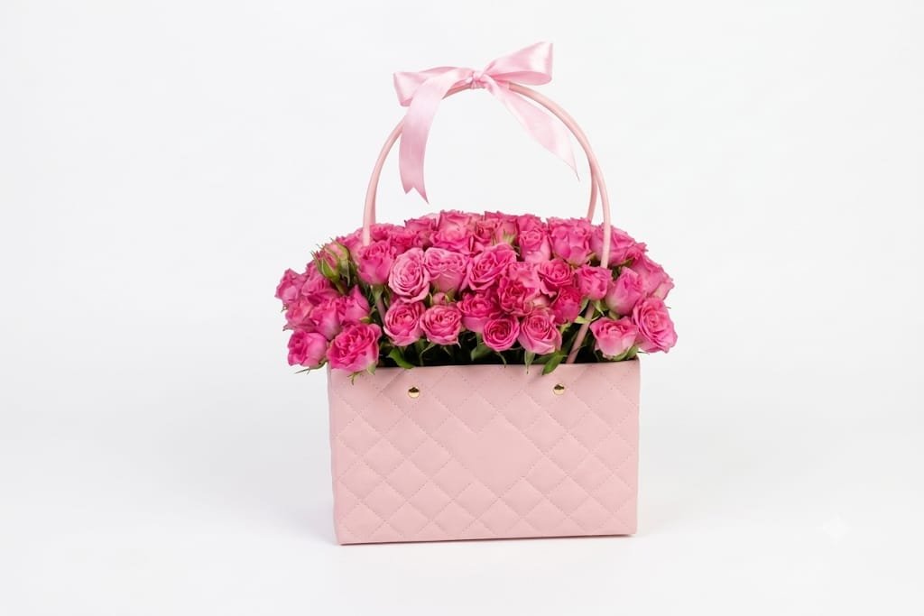 Dark Pink spray roses inside the bag