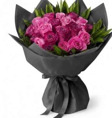 20pcs bouquet pink and violet roses with accessories